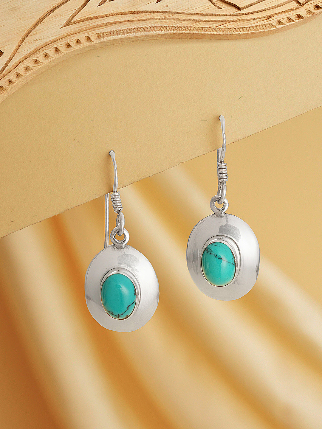 92.5 Sterling Silver Turquoise Stone Drop Earrings